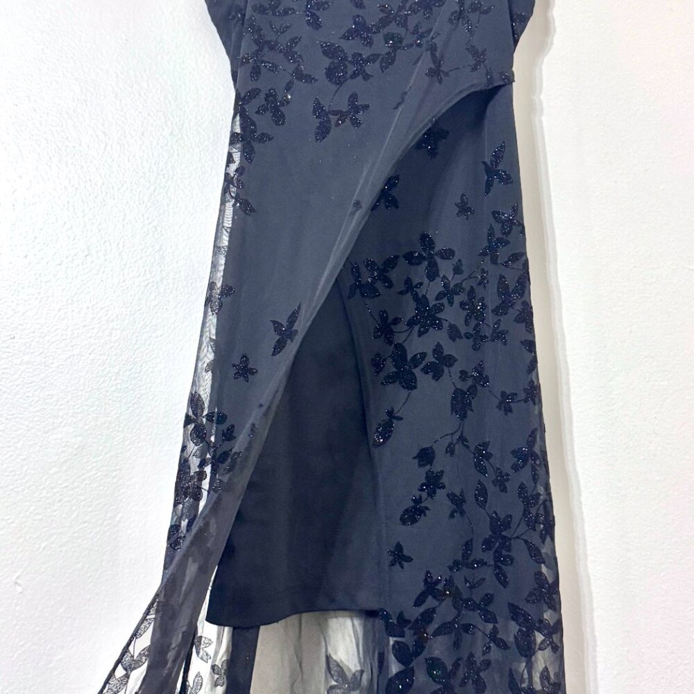 Vtg Y2K Velvet Burnout Floral Dress SzM Sparkle Sheer Stretch Whimsigoth Witchy - Picture 6 of 16